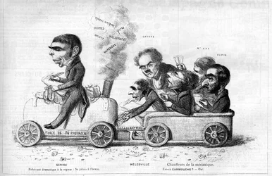 Eugene Scribe (1791-1861) fransk dramatisk forfatter "" producer dramatique a la steam"" og hans viktigste samarbeidspartnere i 1840: Anne Honore Joseph Duveyrier, dit Melesville (1787-1865), Jean Francois Bayard (1796-1853), Pierre Fra