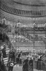 Utvidelser av "Bon marche"-butikkene - Den store sentrale trappen. Paris 1880.