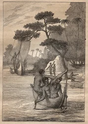 Expedition by Nicolas Thomas Marion-Dufresne (Marion Dufresne) (1729-1772): canoes from the islands of the Admiraut (Bismarck Archipelago, Papua New Guinea) - illustration taken from “” The Great Mariners of the 18th century”””
