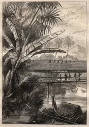 Ekspedisjon av Antoine Bruny (Bruni) d'Entrecasteaux (1737-1793) på jakt etter Jean Francois Galaup de La Perouse (1741-1788) i 1791: utsikt over Bouron Island (?) - illustrasjon hentet fra "The Great Mariners of the 18. århundre""