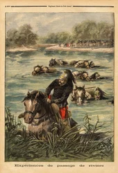 Opplevelse av elvepassasje av det 7. drageregimentet i Fontainebleau. Gravering i "" Le petit journal"" 6/09/1896. Selvas samling.