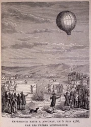 Eksperiment gjort på Annonay 5. juni 1783 av Montgolfier Brothers - i "" Les Contemporains", n.d. slutten av 1800-tallet.