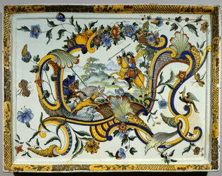 Fajansefat som representerer en villsvinjaktscene - 1600-tallet - Paris, Musee Du Louvre