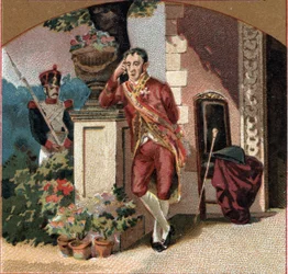 Ferdinand VII av Spania (1784-1833) fange av Napoleon I ved slottet i Valencay (Indre). Kromolitografi fra slutten av 1800-tallet