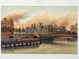 Brann på Hotel de Ville de Paris 24. mai 1871 - litografi