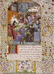 Første side i en kontobok som representerer en utbetaling av livrenter - miniatyr fra 1400-tallet