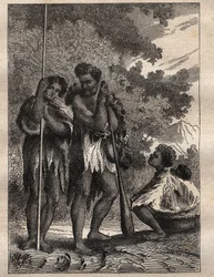 Første reise (1768-1771) av kaptein James Cook (1728-1779): en ny-zelandansk familie (Neo Zelandaise) - illustrasjon hentet fra "The Great Mariners of the 18th century""