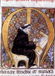 Fra Pietro di Pavia (Frere Pierre de Pavia), en kopist på jobb ("M"). 1300-talls manuskript.