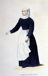 Fransiskanernonne av St. Elizabeth. Orden grunnlagt av St. Elizabeth av Ungarn (1207 - 1231). Gravering fra 1800-tallet.