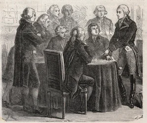 Fransk revolusjon: Grev Louis Marie de Narbonne-Lara (Narbonne Lara) (1755-1813) viser planene sine i komiteene til forsamlingen - gravering i "" Den illustrerte verden""