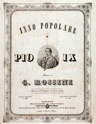 Frontispice av musikalsk partitur Populær salme for Pius IX av Gioacchino Rossini