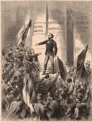 Gambetta, på trappene til Hotel de Ville i Paris, utropte republikken etter fangsten av Napoleon III i slaget ved Sedan i den fransk-prøyssiske krigen i 1870