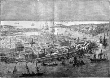 General view of Havana in 1862 - apparatus of the French division commanded by Rear Admiral Jurien de la Graviere.