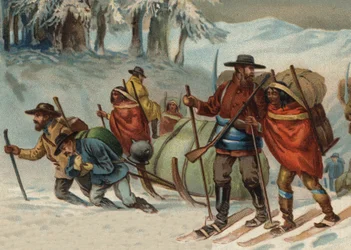 Gullsøkere på vei til Klondyke, Alaska på 1800-tallet.