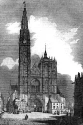 Gotisk arkitektur: utsikt over katedralen Notre Dame (Notre Dame) Antwerpen (gotisk stil