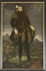 Gustave I Vasa de Suede - Portrett av kong Gustav I av Sverige (1496-1560), Anonym . Olje på lerret. Mål: 200x125 cm. Nationalmuseum Stockholm