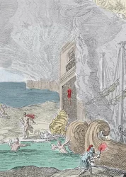 Hangde Iphis frastøtt av Anaxarete. Detalj av en illustrasjon hentet fra bok XIV av "" Metamorphoses"" (Metamorfosi) av Ovide (43 f.Kr.-17 e.Kr.). Gravering 1637
