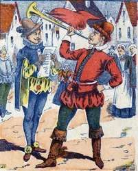 Herault publiserer redigeringen. Anonym illustrasjon for "" Donkey Skin""-fortelling av Charles Perrault (1628-1703), fransk forfatter. Bilder Marcel Vagne, Jarville Nancy, udatert (slutten av 1800-tallet).