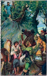 Historien til Guillaume Tell (William Tell) (legendariske helter fra sveitsisk uavhengighet): Gesslers død. Kromolitografi fra slutten av 1800-tallet.