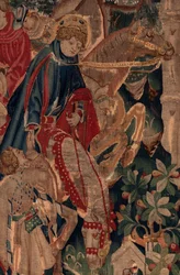 Historien om Saint Piat og Saint Eleuthère, scene 8, detaljsenter. Ryttere.