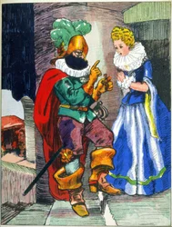 Illustrasjon til Blue Beard Tales av Perrault, tidlig på 1900-tallet (trykk)