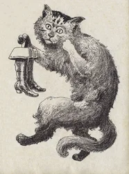 Illustration for “” Le chat Botte””, tale by Charles Perrault (1628-1703), French writer. Anonymous illustration. Imagery Marcel Vagne, Jarville Nancy, undated (late 19th century).