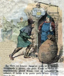 Illustrasjon fra slutten av 1800-tallet for eventyret av HC Andersen (1805-1875) "Store Claus og Lille Claus" (Klaus). Privat samling.