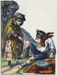 Illustrasjon av fortellingen "Good Mom Sheep"". I "" Fortellinger fra hjemmet for de minste"". Anonym gravering fra 1800-tallet.