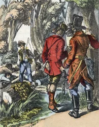 Illustration of the tale “Good Mom Sheep””. In “” Tales from the home for the little ones””. Anonymous engraving of the 19th century.