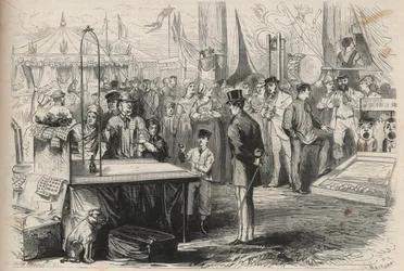 Keiserprins Eugene Louis Joseph (1856-1879) på festen i Fontainebleau. Han prøver å avkoffe en dukke ved hjelp av en ball som henger i en snor. Gravering i "The Universe illustrious"