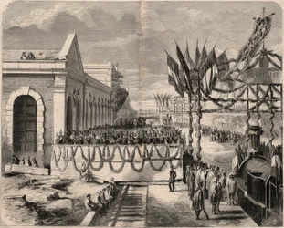 Innvielse av jernbanen fra Toulouse til Sete i 1857. Gravering i «Le Monde illustrious»» fra 1857. Privat samling.
