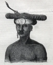 Indigenous people of New Guinea (New Guinea): inhabitant of the Arfaque Mountains. Engraving in “” L