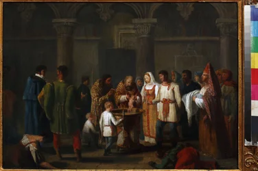 Barnedåp, Anonym. Olje på lerret, tidlig på 1800-tallet., State Museum of A.S. Pushkin, Moskva
