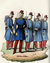 Infantry of the French army of Africa; officer, non-commissioned officer and soldiers in Algeria in 1830. In “” Storia d