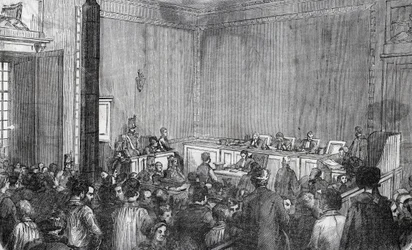 Innvendig visning av kriminalomsorgspolitiet, 6. kammer i Paris på 1800-tallet - Gravering i "Tableau-de-Paris" av Edmond Texier