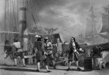 Jean Bart (1650-1702) ombord på den engelske Corsair. i "" General History of the Navy "" av Van Tenac