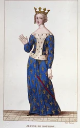 Jeanne de Bourbon (1338-1378). Dronning av Frankrike fra 1364 til 1378. Gravering fra 1830
