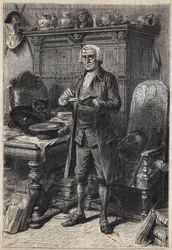 Jonathan Oldenbuck (eller Aldinbbuck) - 1800-tallsillustrasjon for romanen "The Antiquary" av Walter Scott (1771-1832)