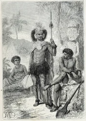 Journey of Captain James Cook (1728-1779): innfødte på Marquesas-øyene - illustrasjon hentet fra "The Great Mariners of the 18th century""