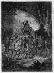 Journey to India by Victor Jacquemont, during the years 1828-1832 procession of the goddess Kali (goddess of destruction) - Engraving in “” Picturesque history of great voyages in the nineteenth century”””. 1877