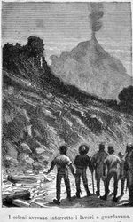 Jules Verne: Den mystiske øya. 1800-tallsillustrasjon.