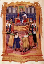 Kong Ludvig XI (1423-1483) og ridderne av St. Mikaels Orden Miniatyr fra manuskriptet "" Statutter of the Order of Saint Michael"" 1400-tallets Milano, Biblioteca Trivulziana