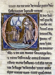 Kong Modreius. Manuskript: Conquest of the Saint Gréal, skrevet 717 år etter lidenskapen til vår herre. Bibliotheque Municipale de Rennes, ms. 255 (Samling av romaner om det runde bord); Paris