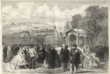 Konversationshaus - Baden Baden (Baden-Baden), Tyskland - Turen foran samtalehuset - Generell utsikt over Baden-Baden fra hagene til House of Conversation - 1867