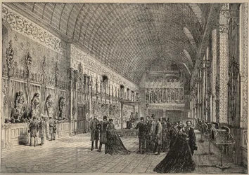 Våpenrommet til slottet til Pierrefonds - restitusjon av Viollet-Leduc (Viollet Leduc) gravering fra 1880