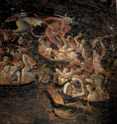 Siste dom: forbannelsene til underverdenen plaget av demoniske skapninger. Detalj av en freske 1474-1484. Cathedrale Sainte Cecile i Albi.