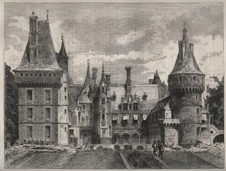 Le chateau de Maintenon, Eure et Loir (Eure et Loir), Sentrum, Frankrike gravering fra 1800-tallet