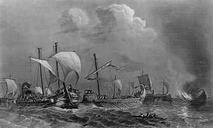 Kampen til Salamis og nederlaget til Xerces, 500-tallet. i "General History of the Navy" under ledelse av Mr. Van Tenac