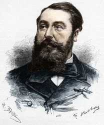 Leo Delibes (1836-1891), French musician and composer. Wood engraving by Charles Baude after Gaston Vuillier - in “” Le Monde Illustré”” of 28 April 1883.
