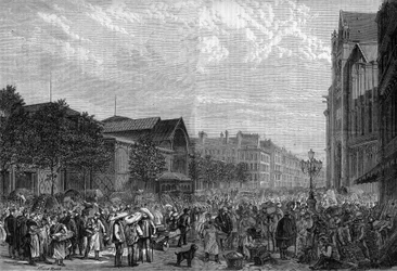 Les Halles sentral i Paris i 1878.